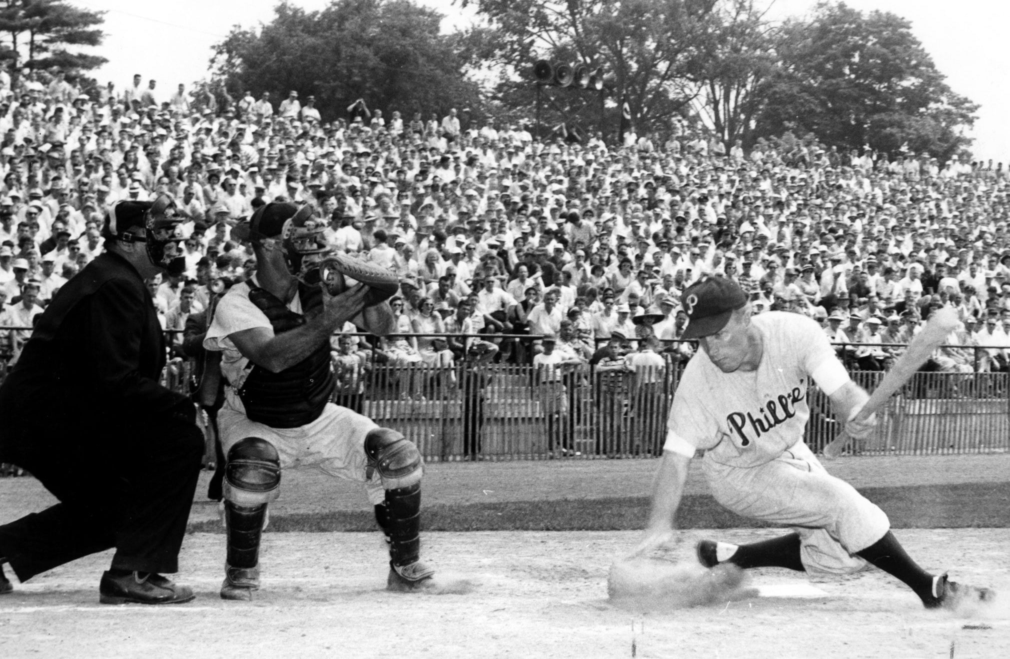 In 1957, Philadelphia Phillies' Richie Ashburn hit a foul ball