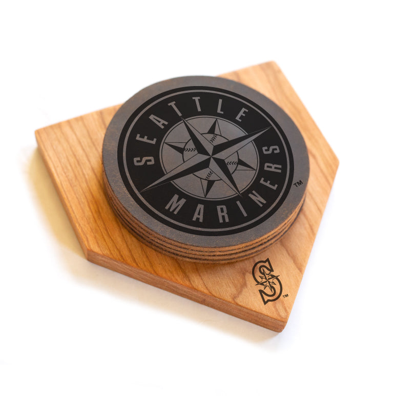 DISCONTINUED Seattle Mariners - MLB Homeplate Leather Coaster Set